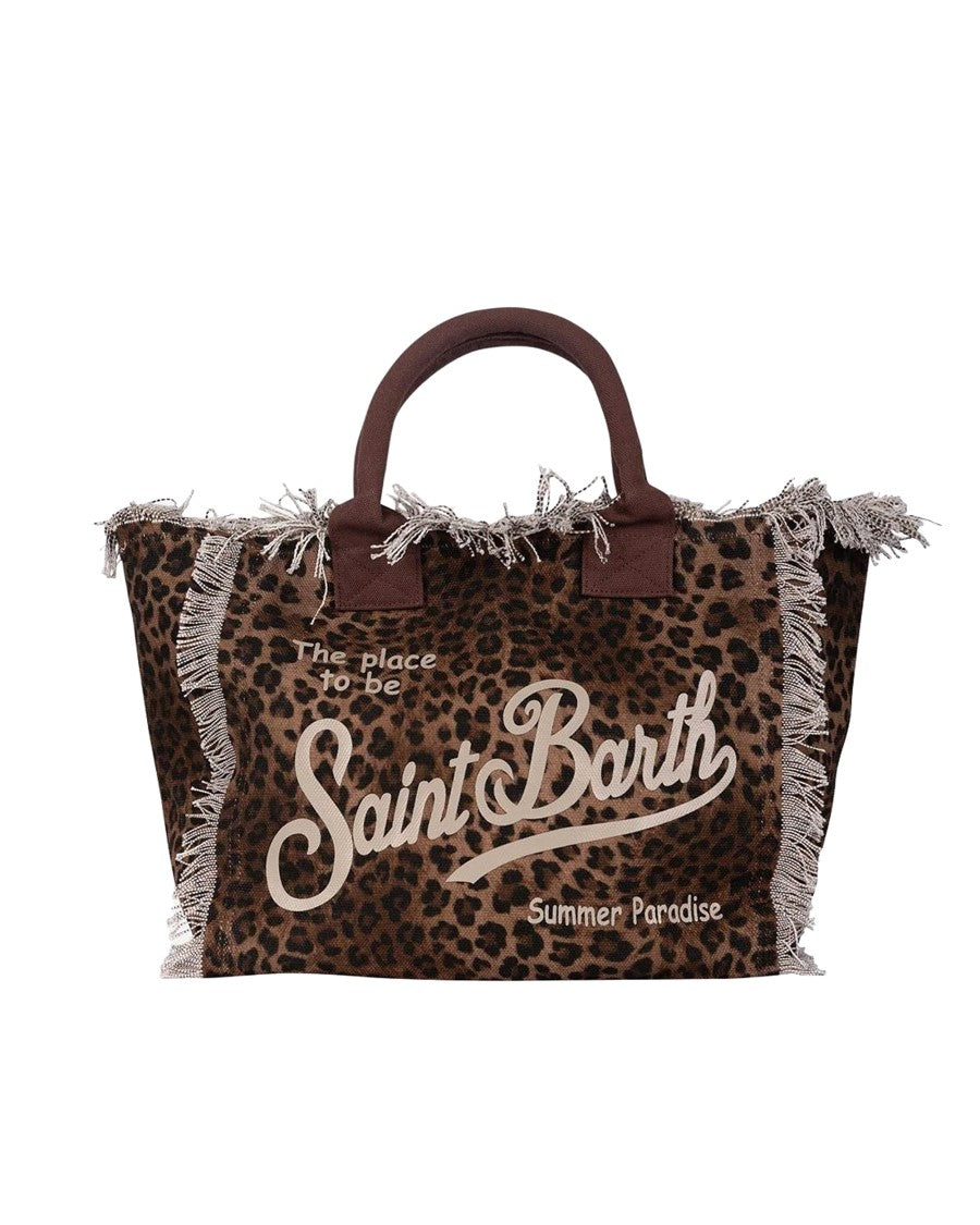 Mc2 Saint Barth Cotton Canvas Tote With Leopard Print And Fringed Edges
