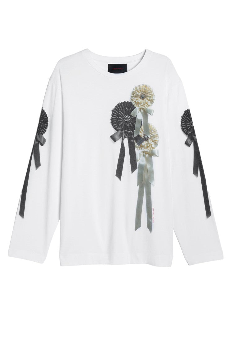 Simone Rocha White Ribbon Rosette Printed Cotton T-Shirt