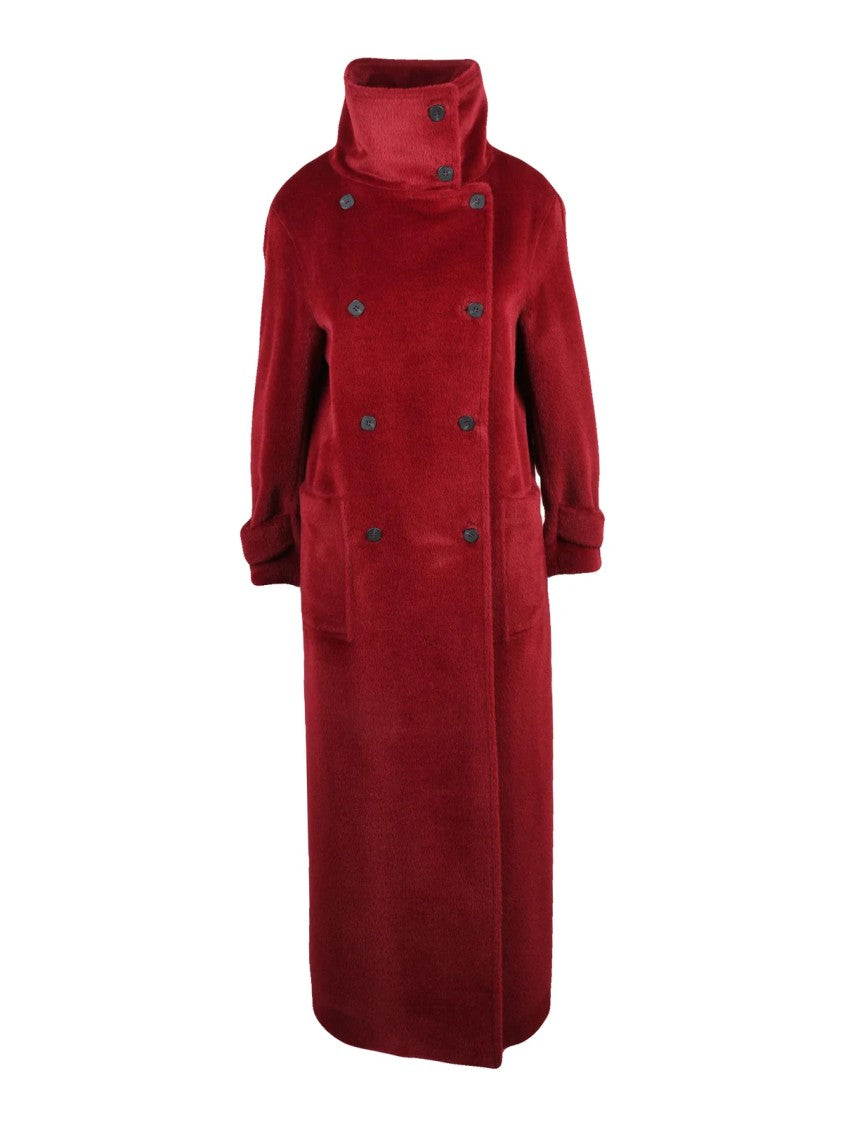 Breras Milano Red Alpaca-Cashmere Stand-Up Collar Double-Breasted Coat