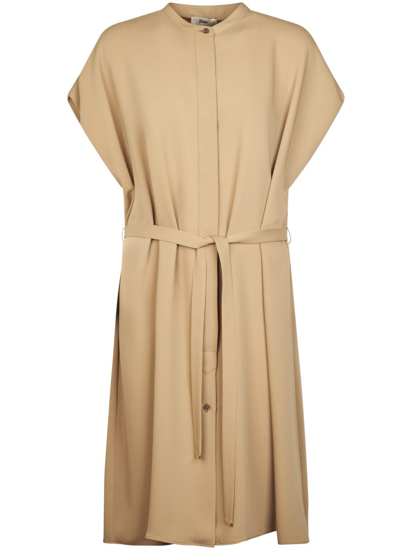 Herno Flowing Camel Dress With Concealed Button Placket