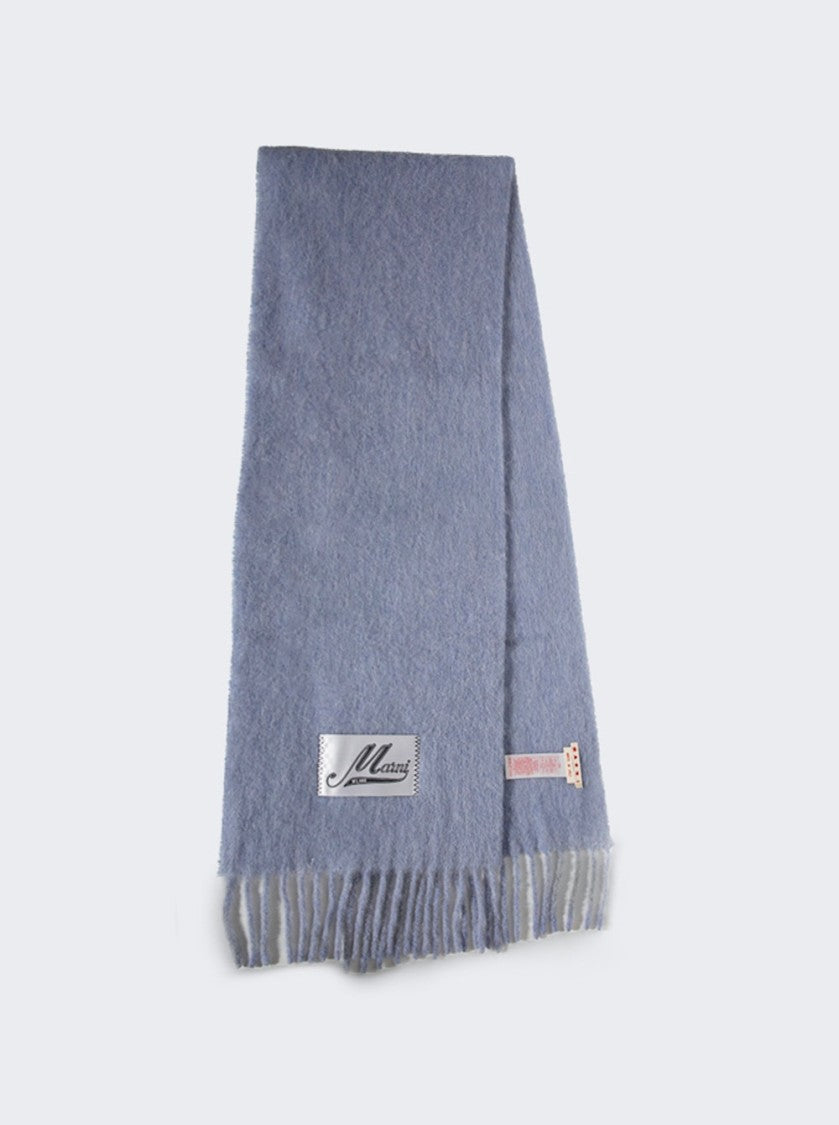 Marni Fringed Blue Scarf With Textured Finish
