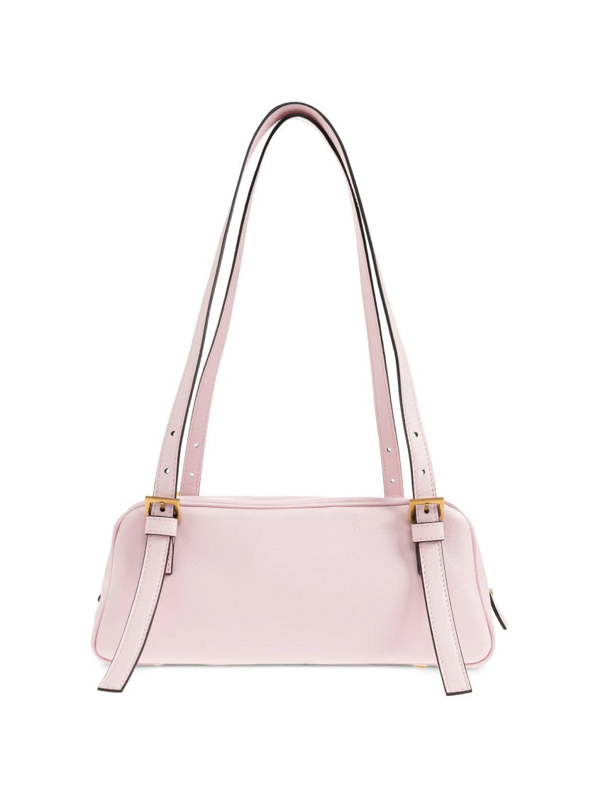 Versace Structured Pink Lambskin Shoulder Bag With Gold Accents