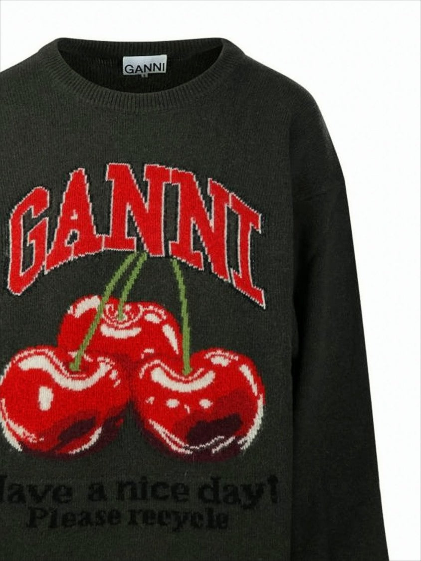 Ganni Graphic Knit Sweater With Cherry Motif
