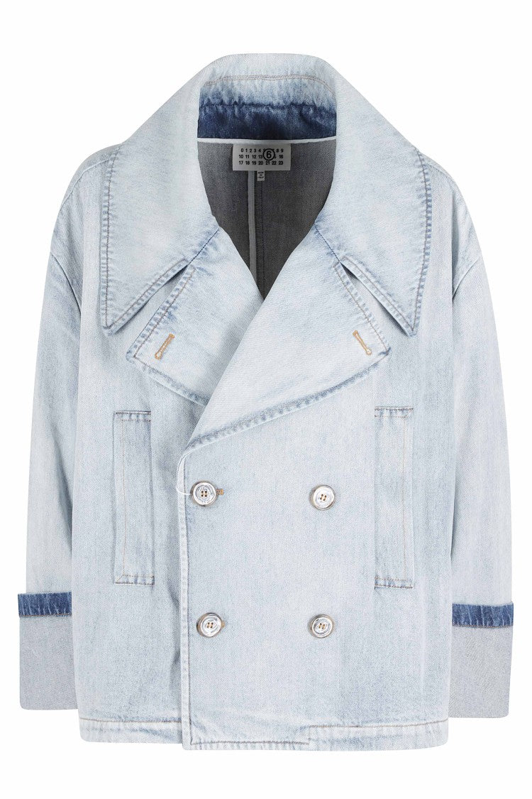 Mm6 By Maison Margiela Light Denim Sportsjacket Double-Breasted Cotton Peacoat