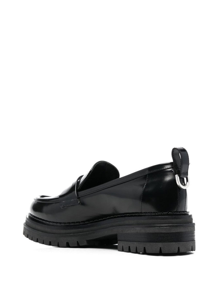 Sergio Rossi Jet Black Leather Slip-On Flats