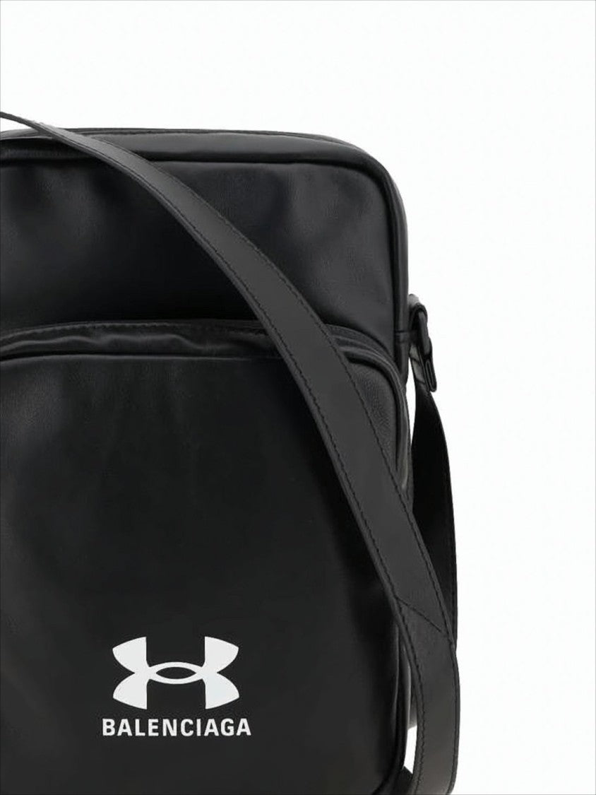 Balenciaga Square-Shaped Black Lambskin Crossbody Bag With Bold Logo