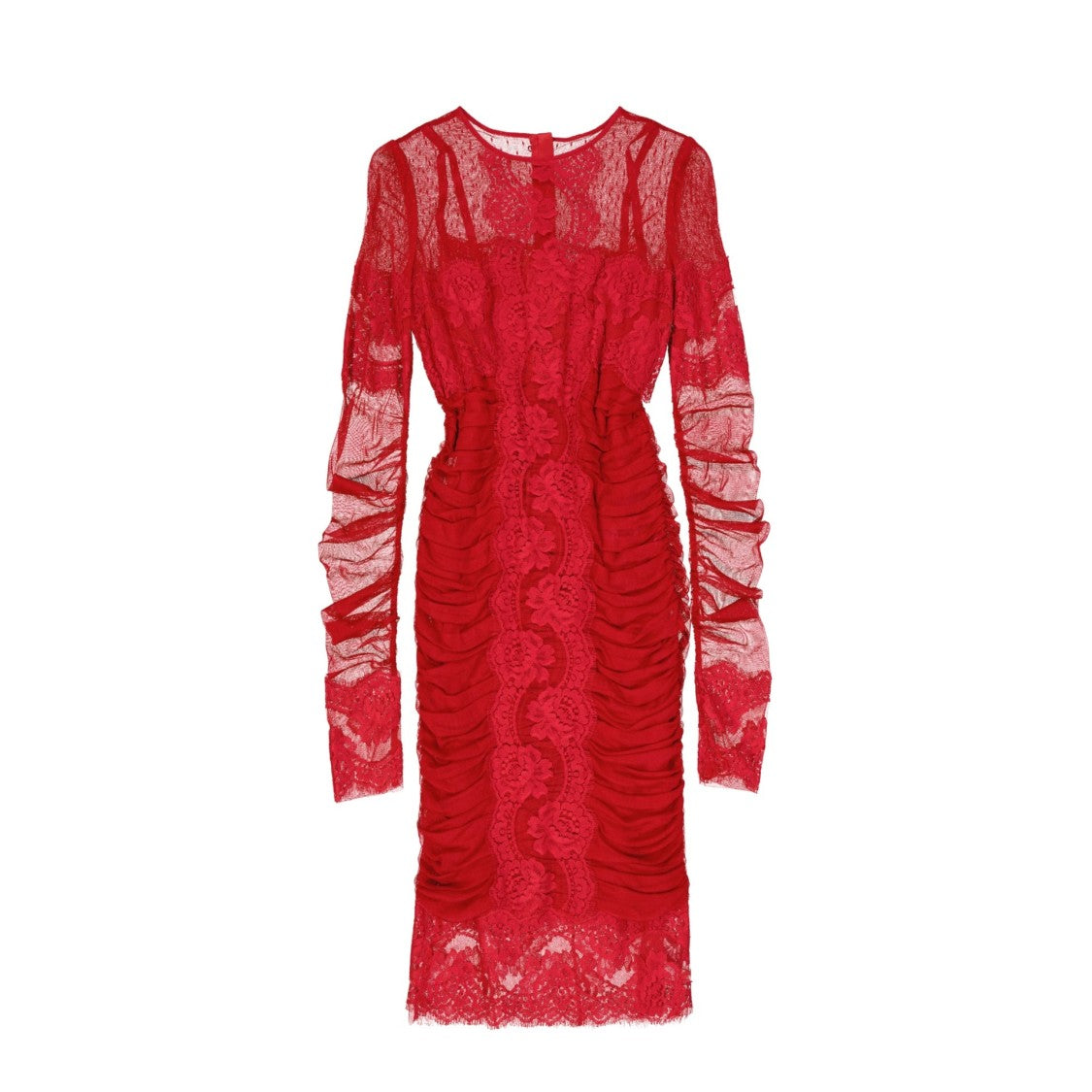Dolce & Gabbana Lace Rouches Midi Dress With Floral Detailing