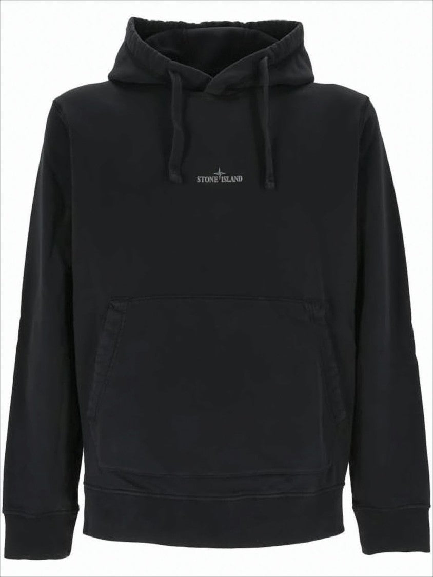 Stone Island Black Hoodie With Front Kangaroo Pocket