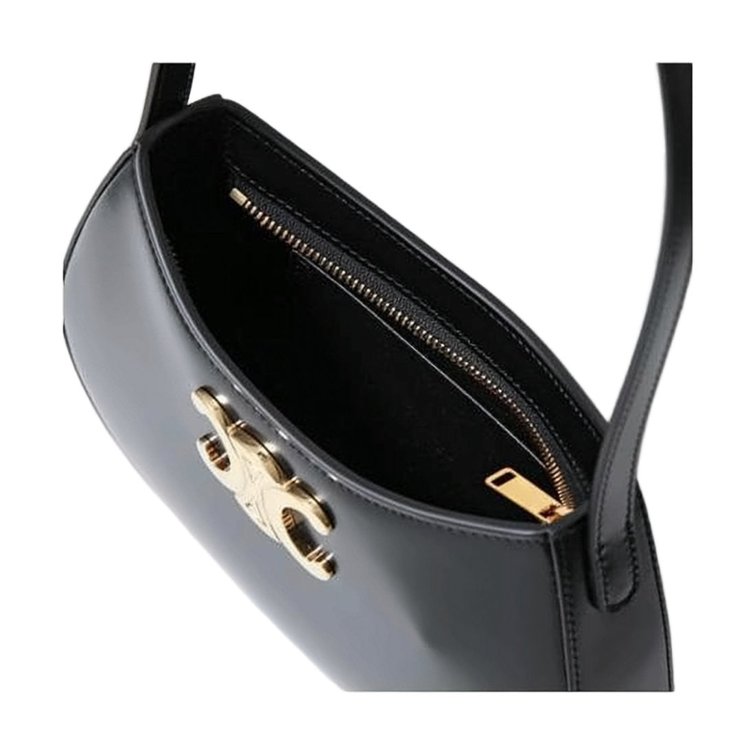 Celine Curved Minimalist Black Calf Leather Shoulder Bag