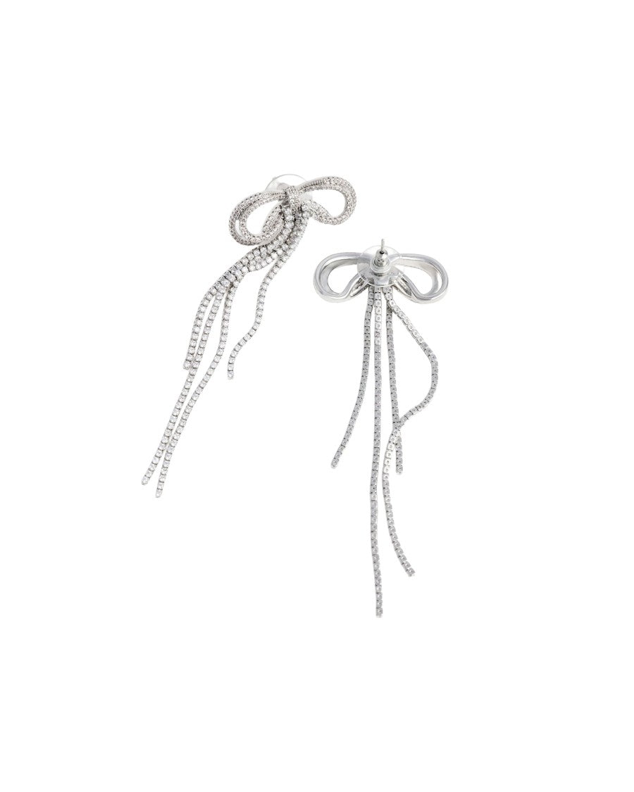 Self-Portrait Double Crystal Bow Earrings With Silver-Tone Finish