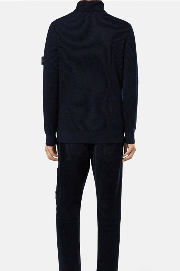 Stone Island Navy Virgin Wool Double-Breasted Peacoat