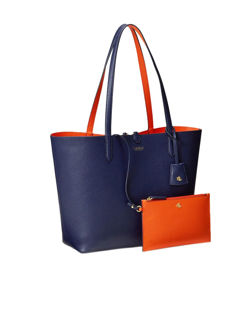 Lauren Ralph Lauren Navy Blue Reversible Polyurethane Tote Bag