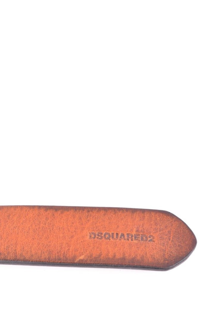 Dsquared2 Slim Brown Leather Belt With Brass Buckle