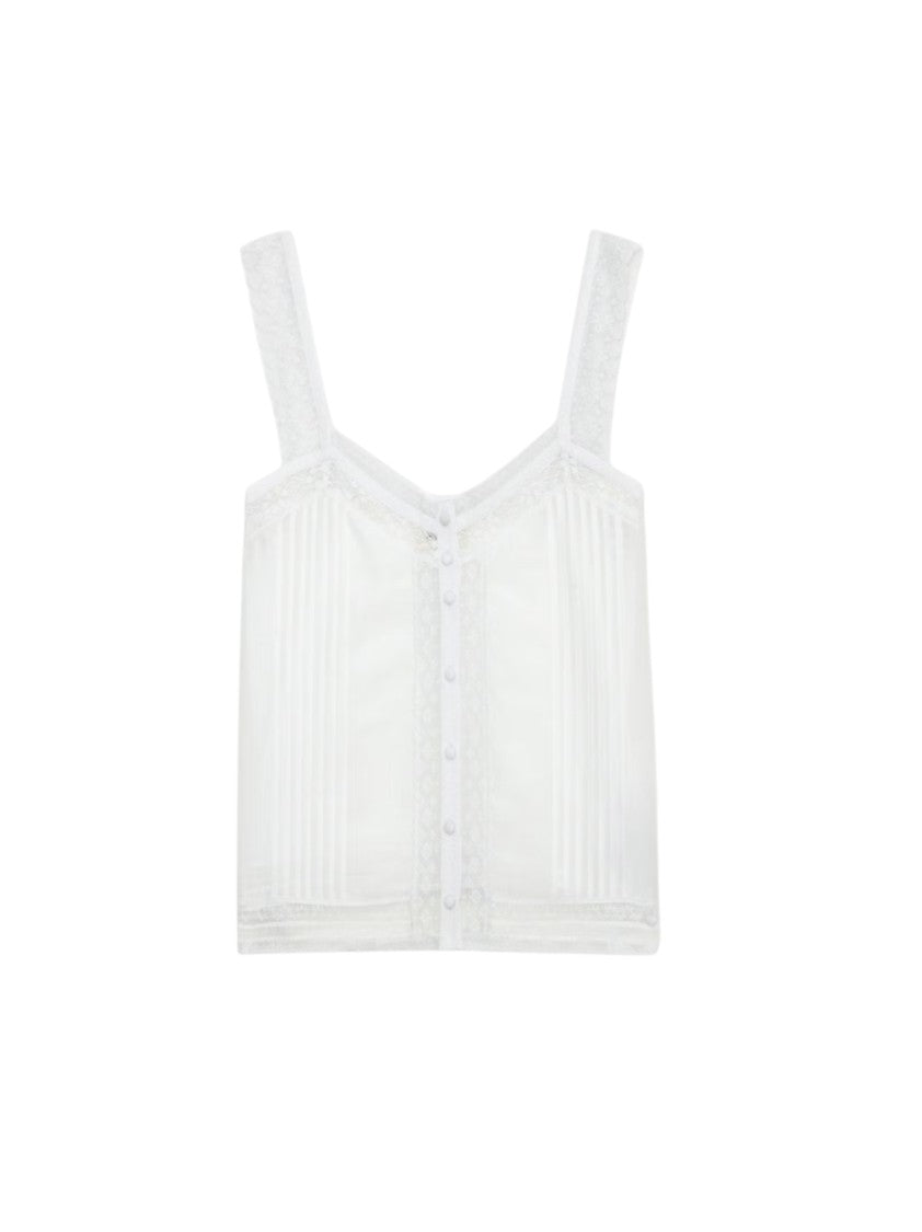 Zadig & Voltaire Lace-Trimmed White Sleeveless Top