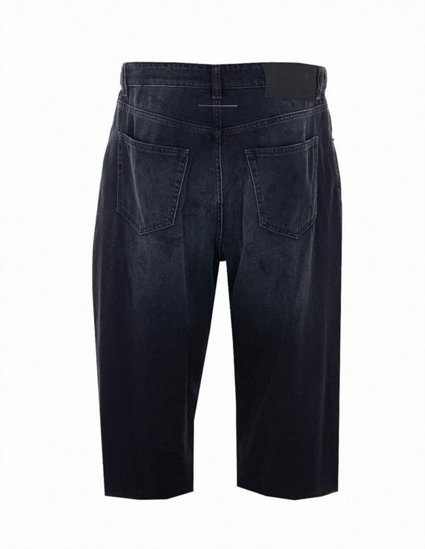Mm6 By Maison Margiela Casual Dark Denim Shorts With Frayed Hem