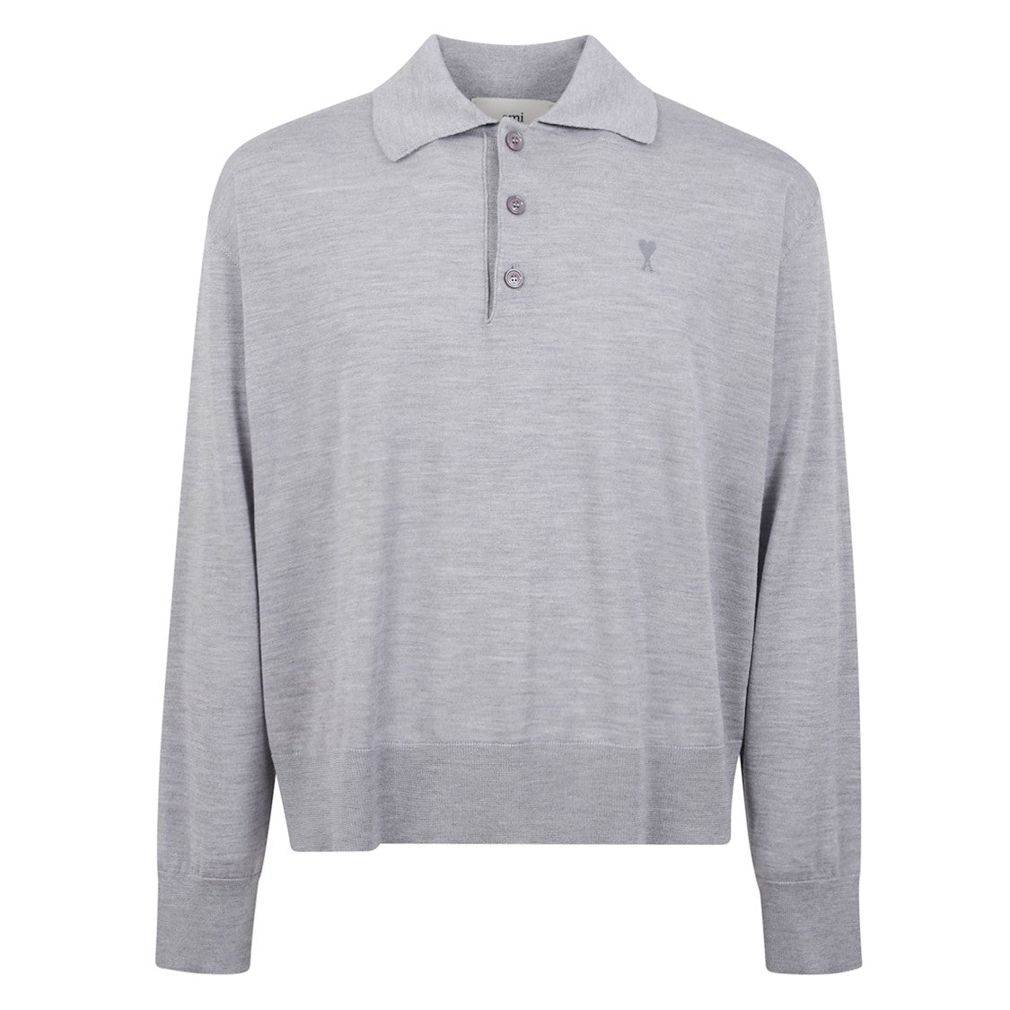 Ami Paris Grey Long-Sleeved Jersey Knit Polo Shirt