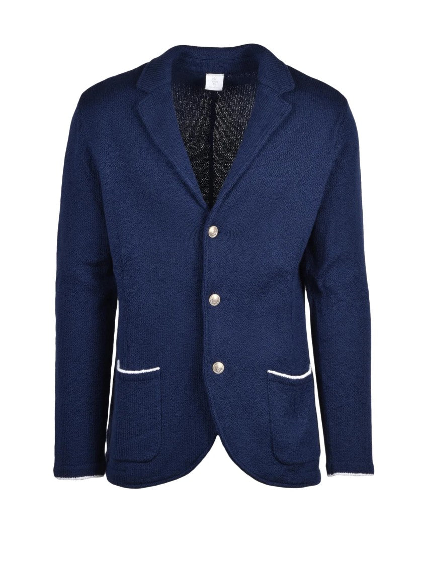 Eleventy Knit Blazer With Notched Lapels And Subtle Trim