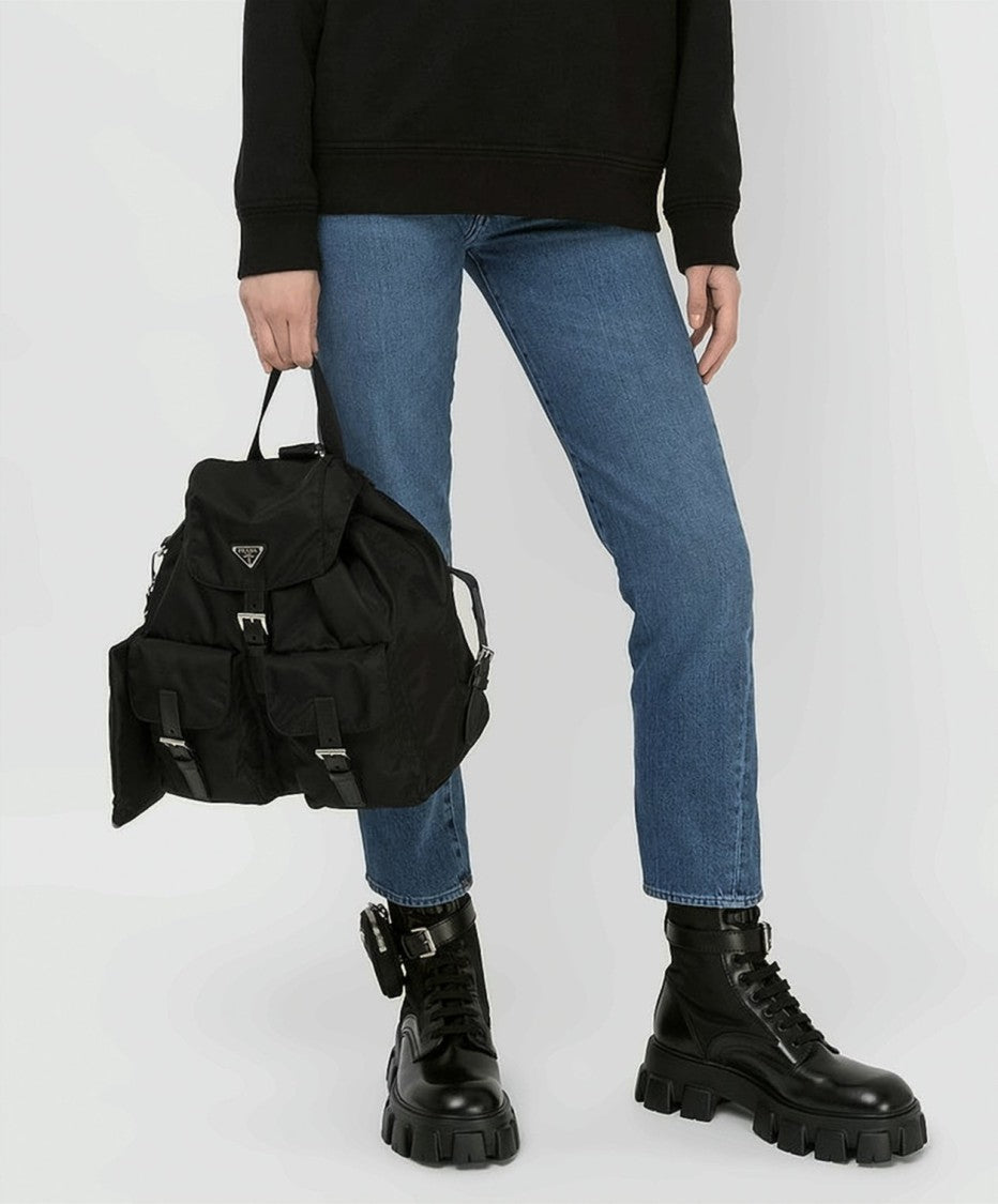 Prada Medium Nylon Backpack With Flap Closure And Pouch