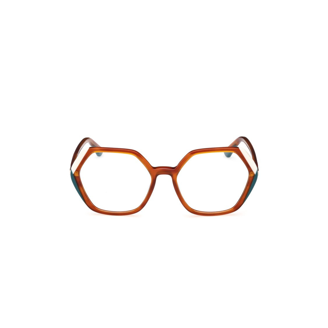 Guess By Marciano Gm0389 55056 Geometric Hexagonal Eyeglasses With Teal Accents