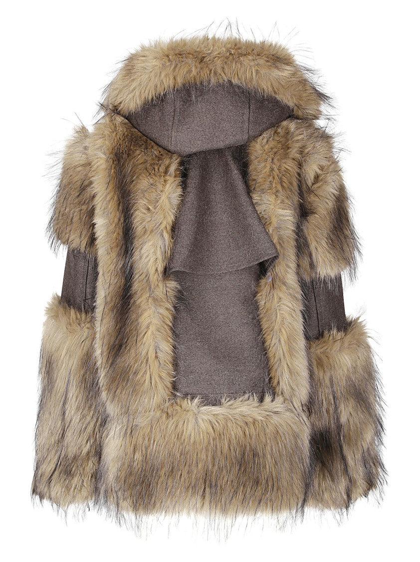 Sacai Wool Melton Blouson With Contrasting Fur Trim