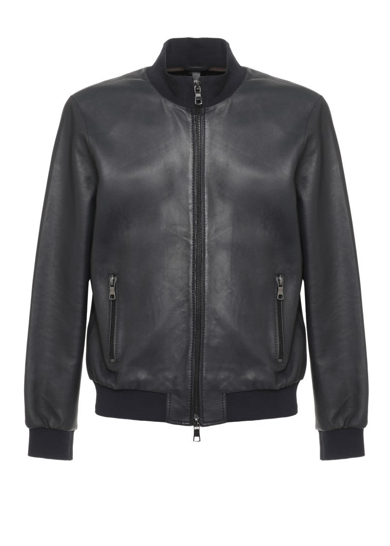 The Jack Leathers High Neck Black Leather Jacket With Zip Fastening