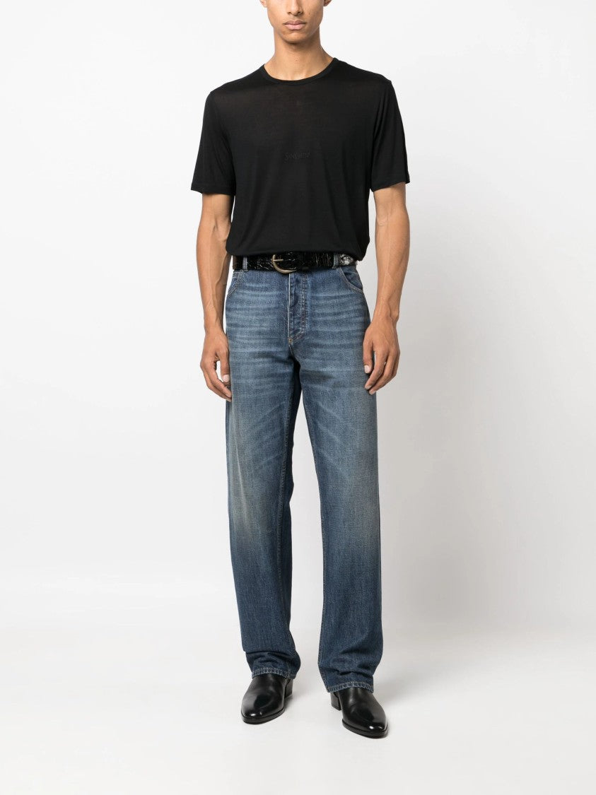 Saint Laurent Black Viscose Crew Neck T-Shirt