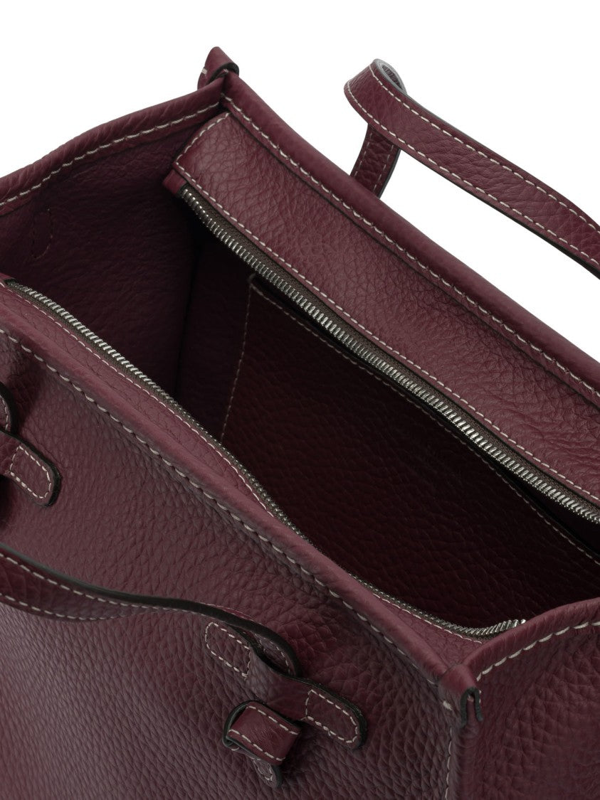 Gianni Chiarini Structured Bordeaux Leather Handbag With Knot-Detail Handles
