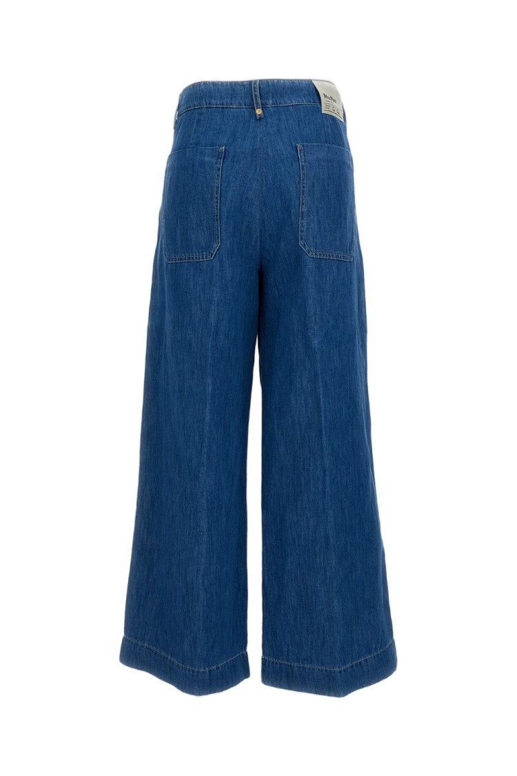 Max Mara Blue Denim Astice Cotton-Linen Wide-Leg Jeans