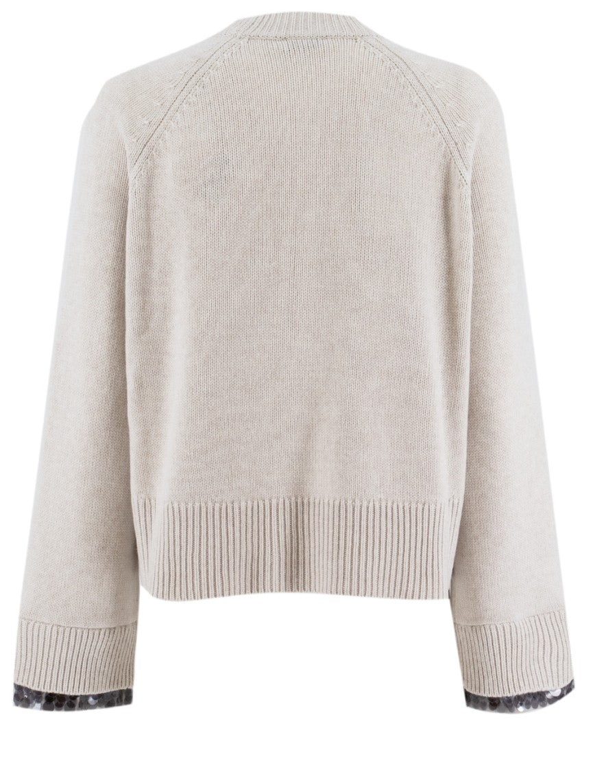 Brunello Cucinelli Cropped Wool Jumper With Sequin-Embellished Cuffs