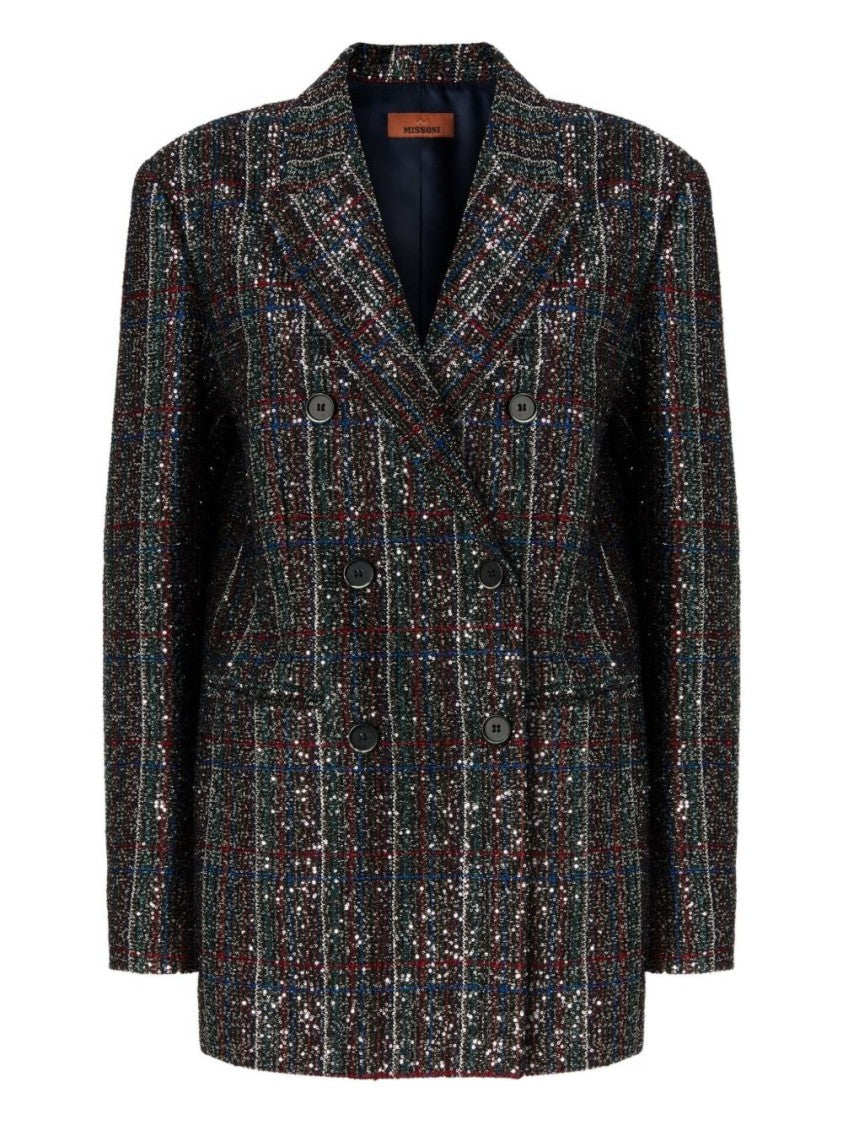 Missoni Double-Breasted Blazer With Multicoloured Sequined Check Pattern