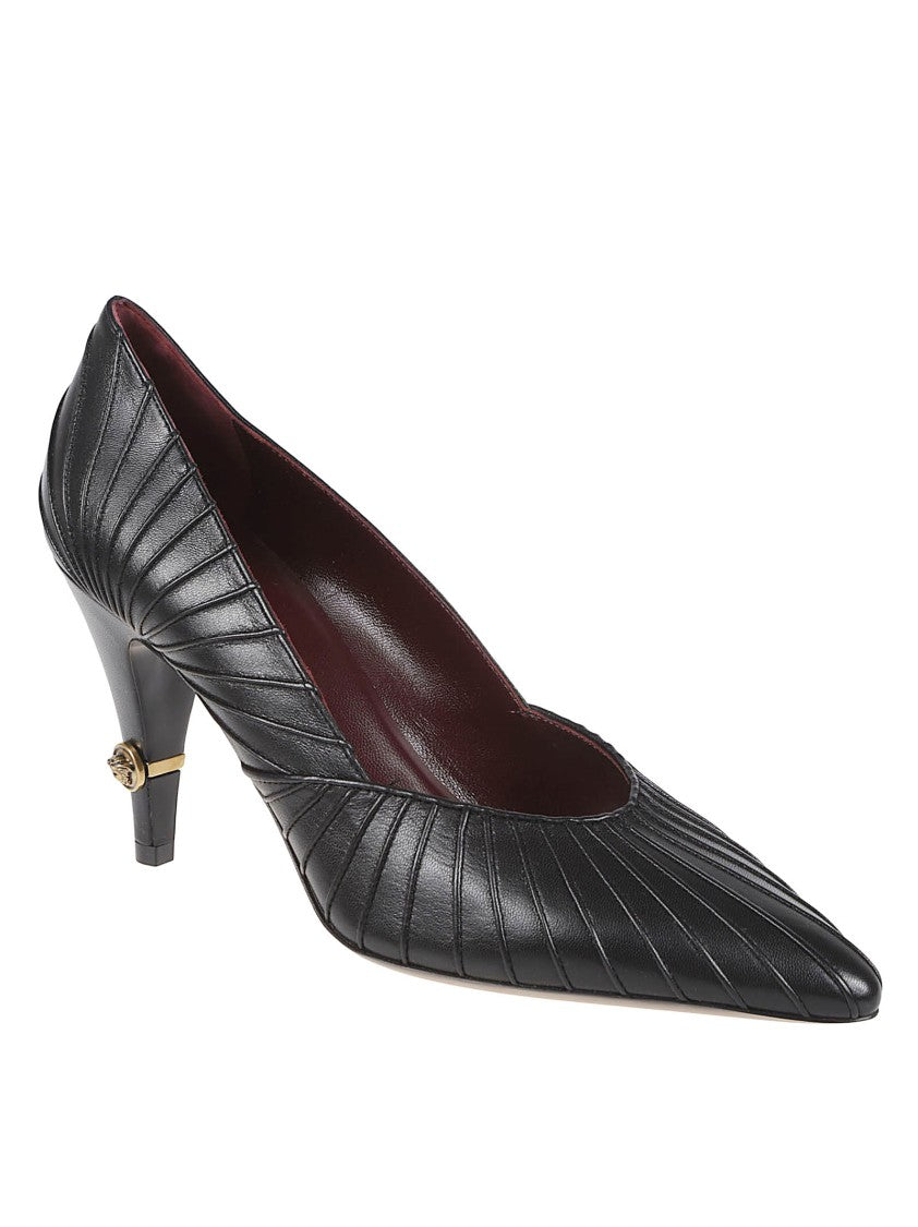 Versace Deep-Cut Textured Calf Leather Pumps With Medusa Emblem