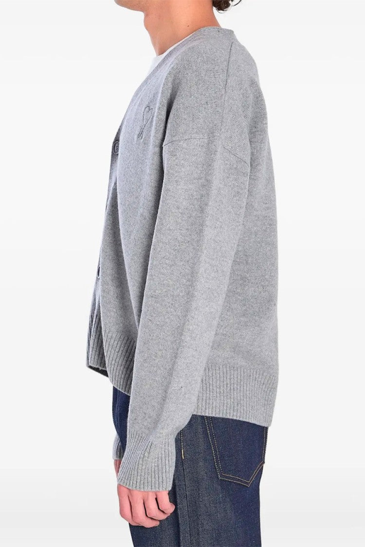 Ami Paris Grey V-Neck Button-Front Wool-Blend Cardigan