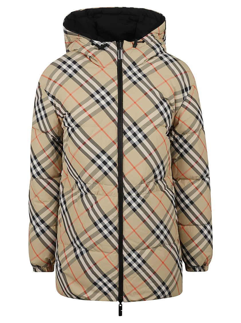 Burberry Puffy Check Pattern Coat With Hood