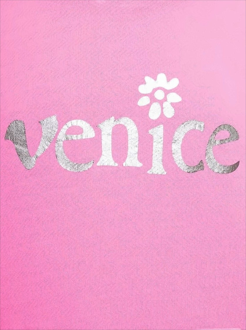 Erl Cropped Pink Hoodie With Silver Print