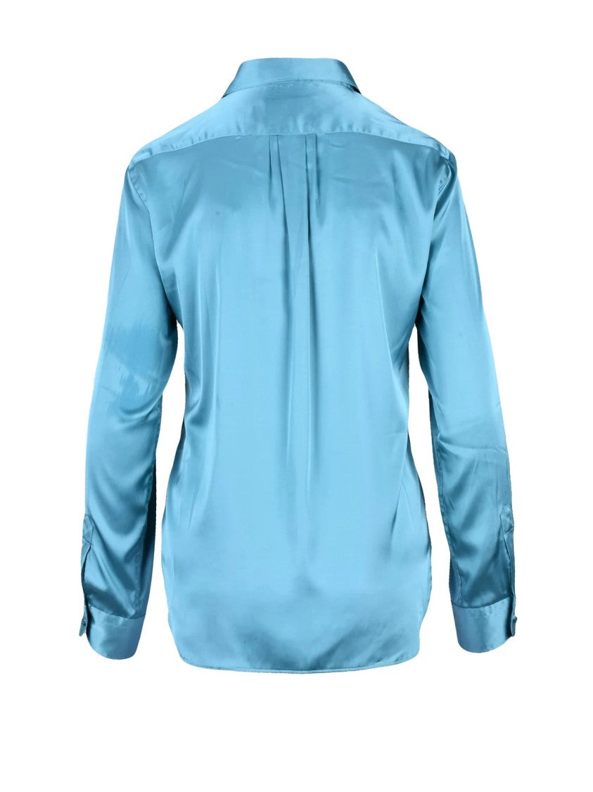 Deuxieme Blue Pleat Detail Stretch Viscose-Blend Shirt