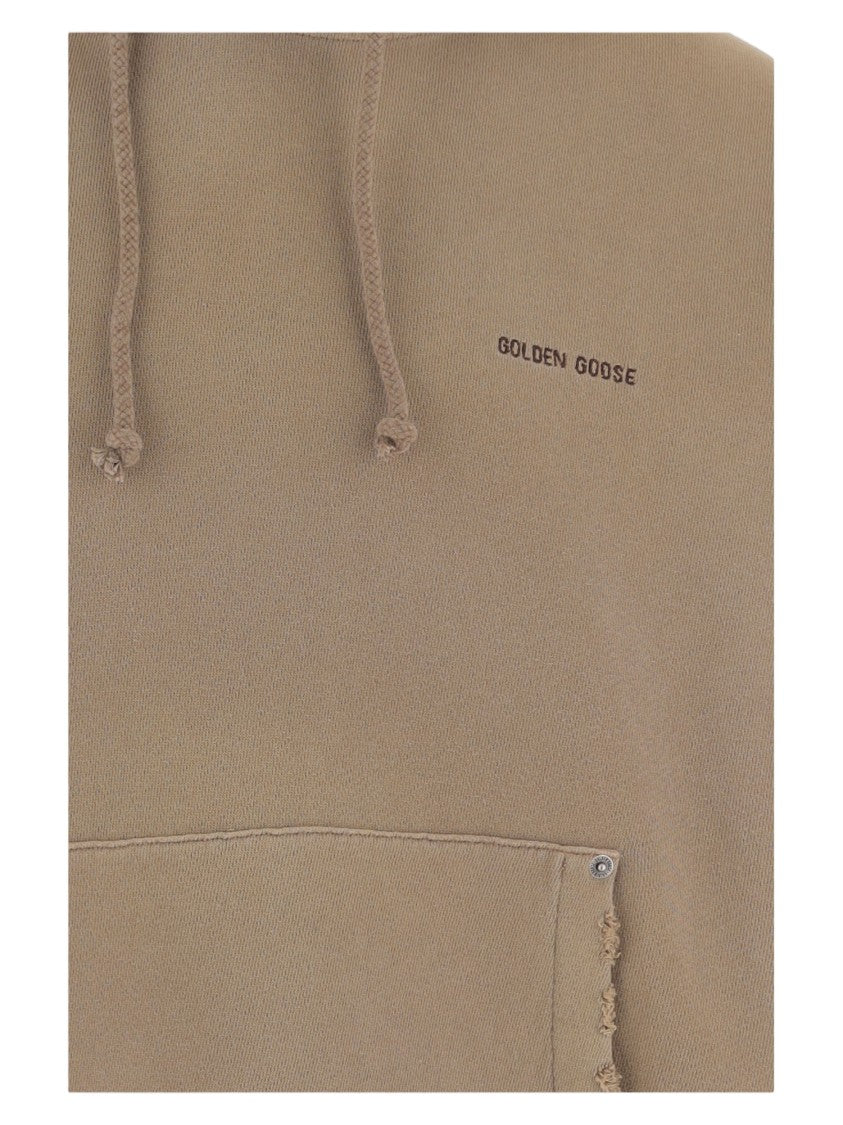 Golden Goose Dark Beige Logo Hooded Cotton Sweatshirt