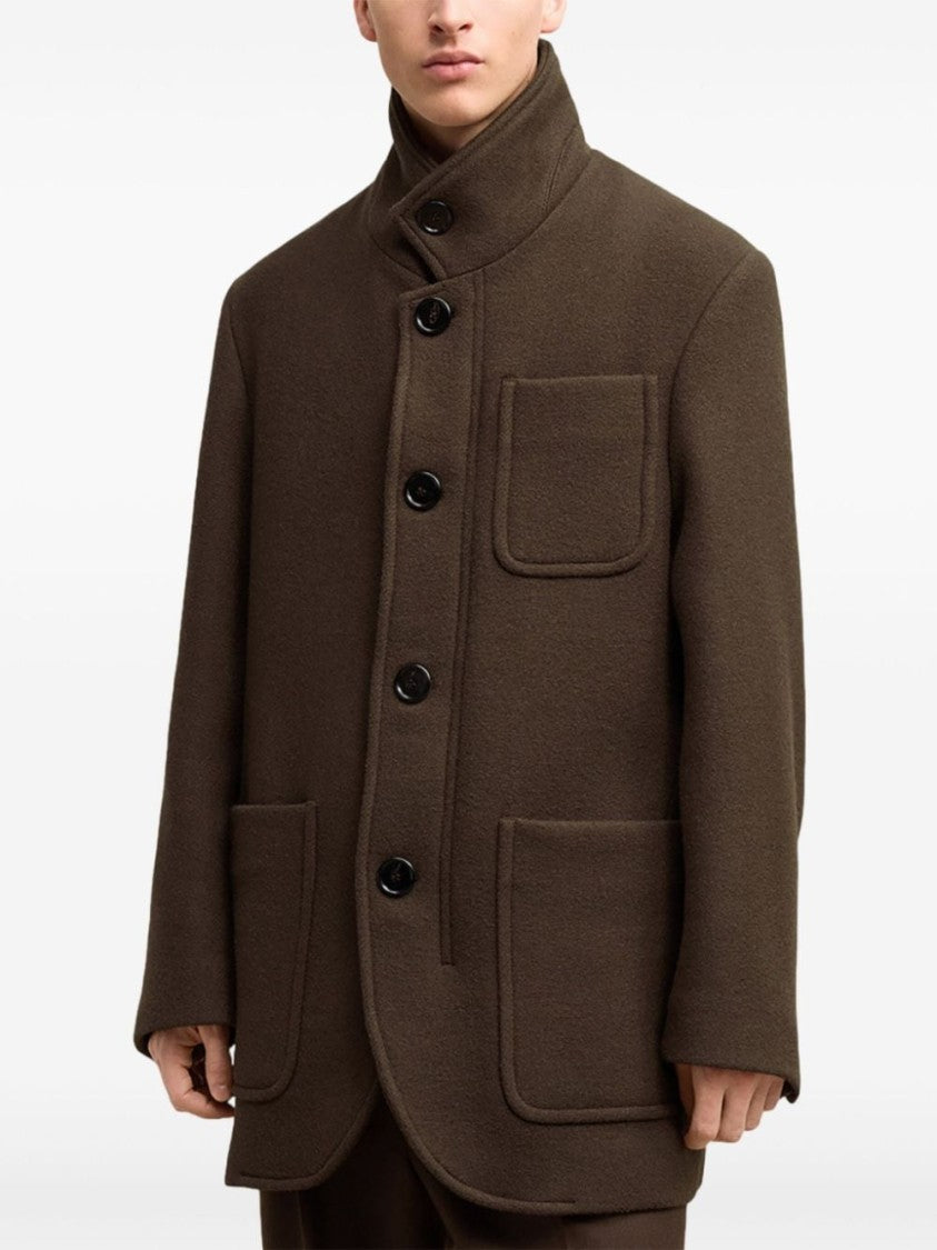 Ami Paris High Neck Coffee Brown Wool Coat