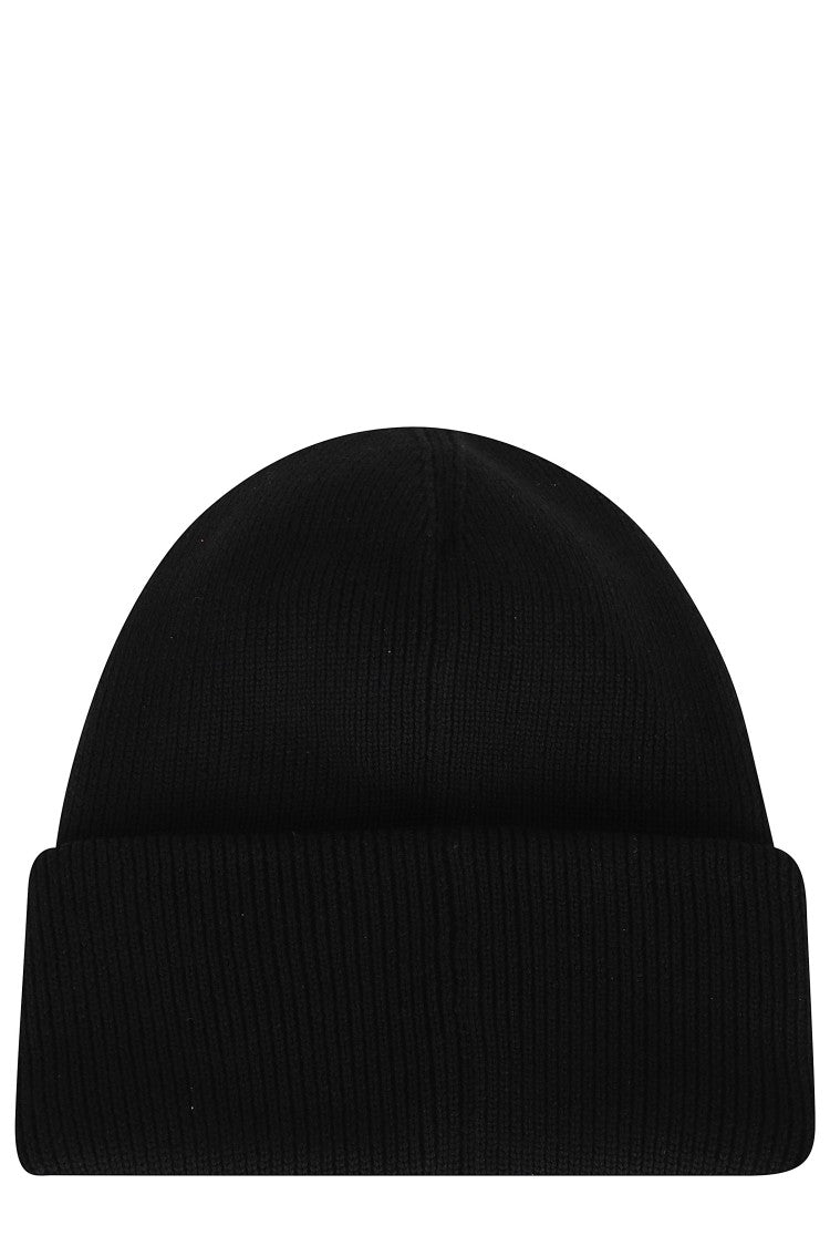 Canada Goose Ribbed Black Merino Wool Toque With Contrast Emblem