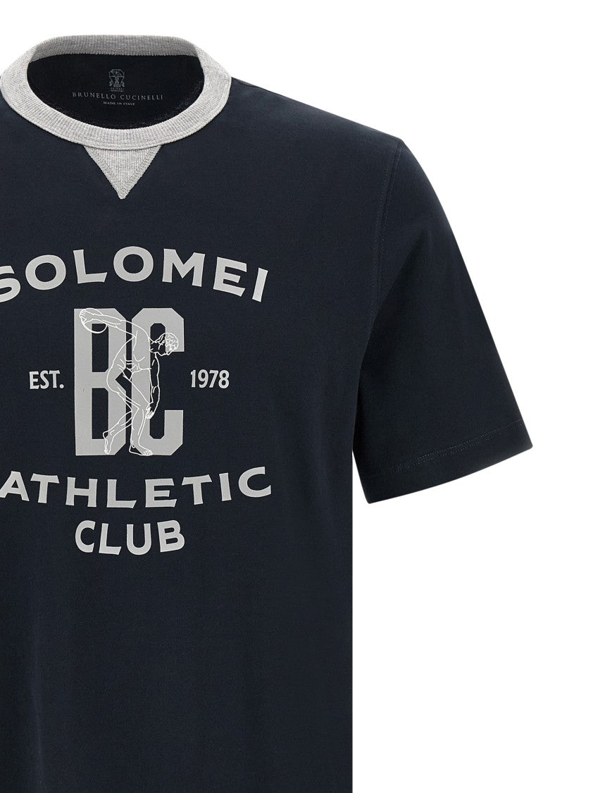 Brunello Cucinelli Cotton Jersey T-Shirt With Front Print And Side Splits
