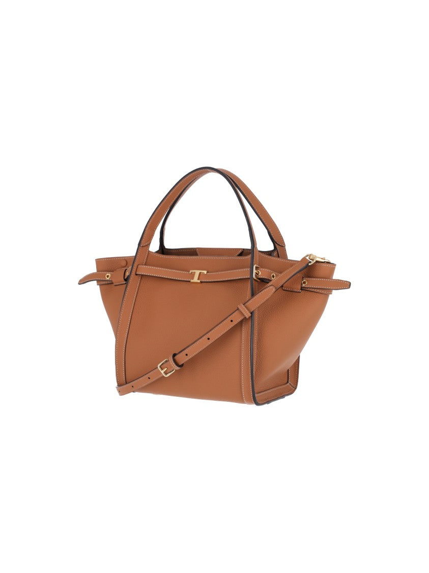 Tod's Brown T Signature Calfskin Tote Bag
