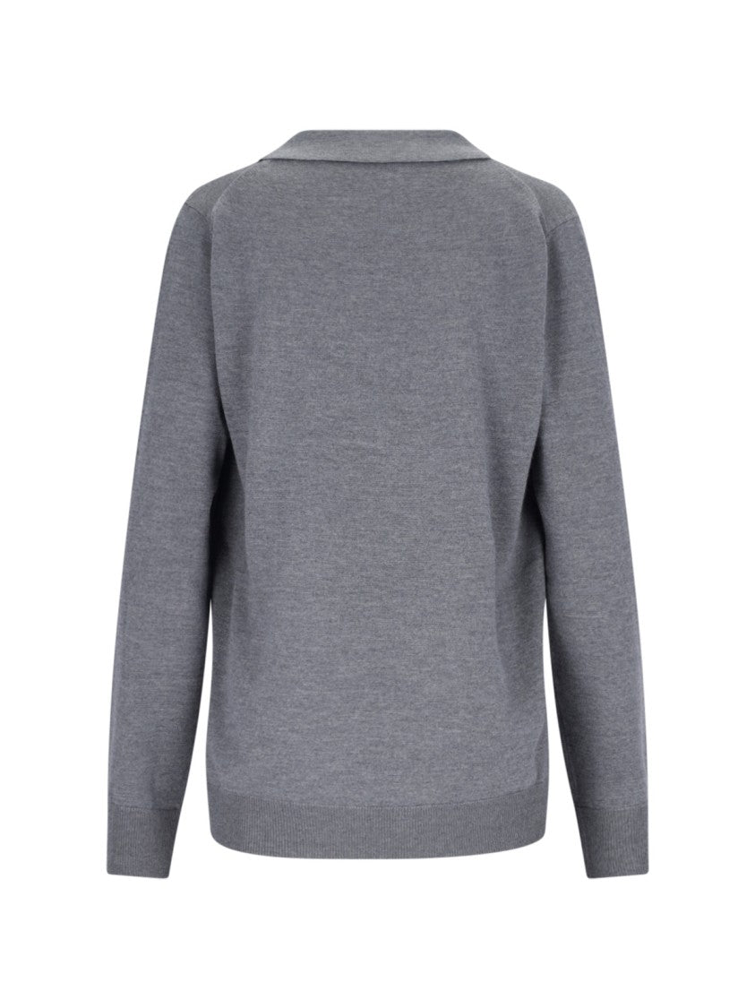 Gucci Deep V-Neck Knit Polo With Intarsia Logo Detail