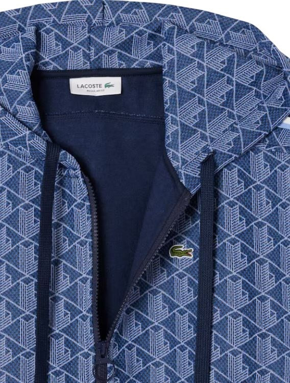 Lacoste Geometric Monogrammed Hoodie With Adjustable Hood