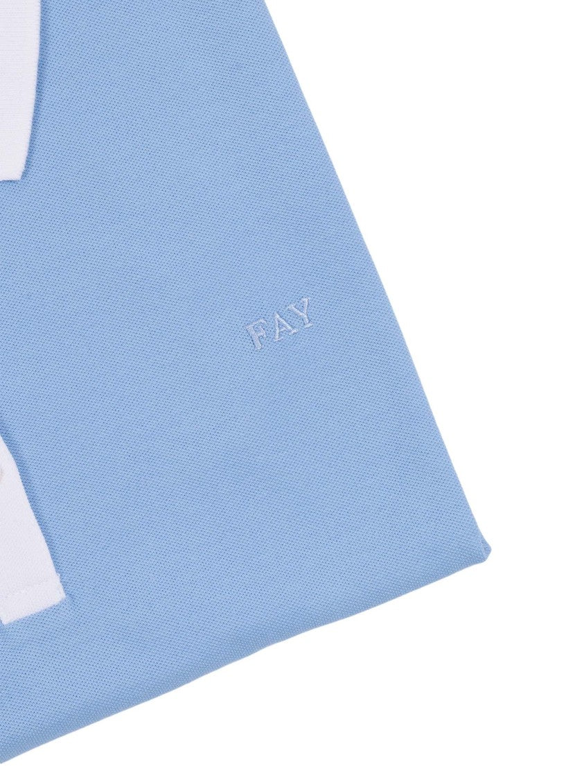 Fay Light Blue Contrasting Collar Polo Shirt