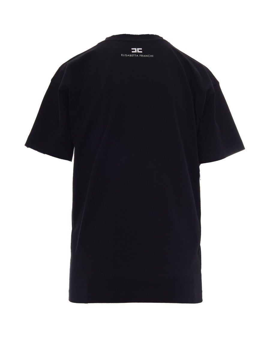 Elisabetta Franchi Oversized Black Jersey T-Shirt With Contrasting Lettering