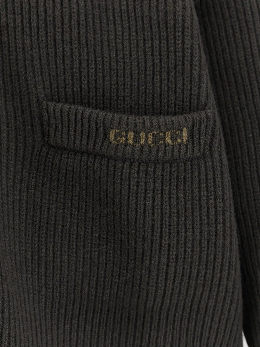 Gucci Black Ribbed Knit V-Neck Cotton Cardigan