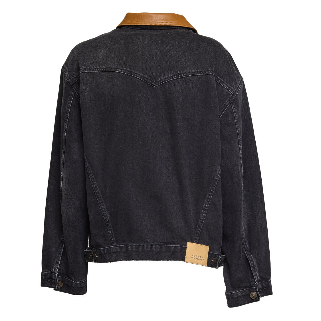 Isabel Marant Oversized Denim Jacket With Contrast Leather Collar