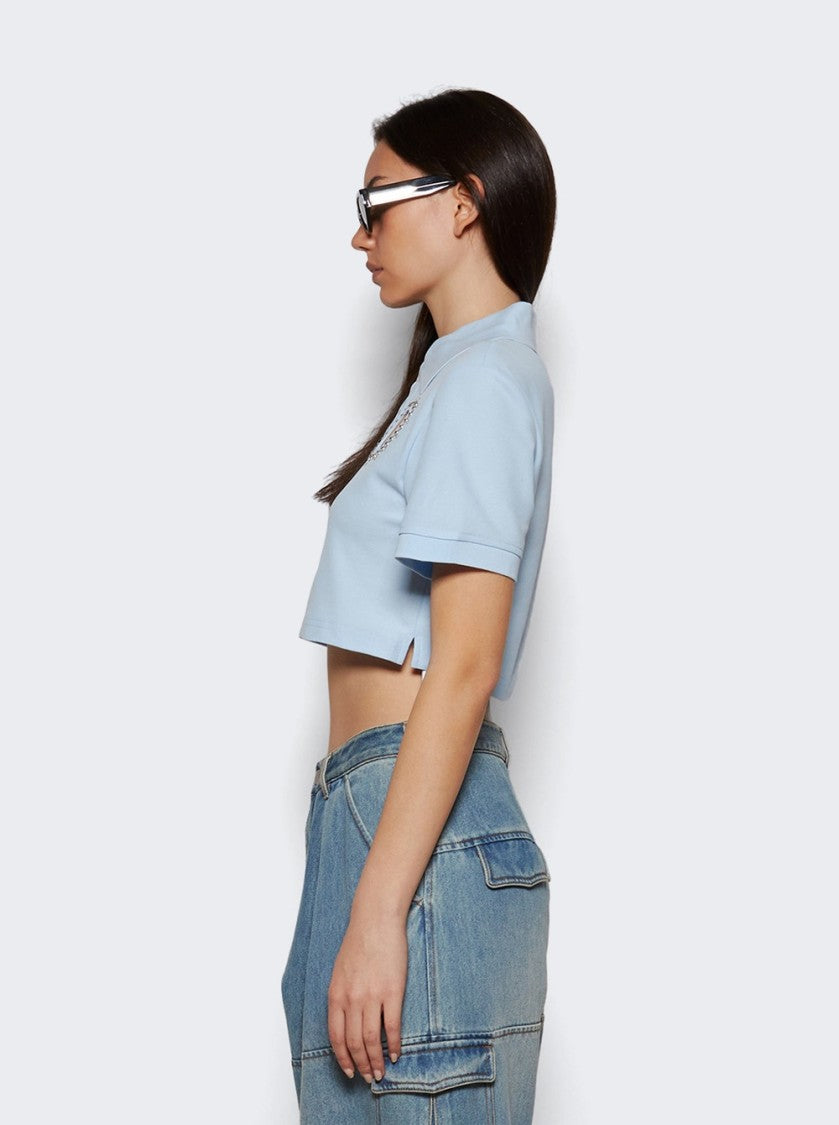 Area Crystal Heart Cut Out Cropped Polo Baby Blue