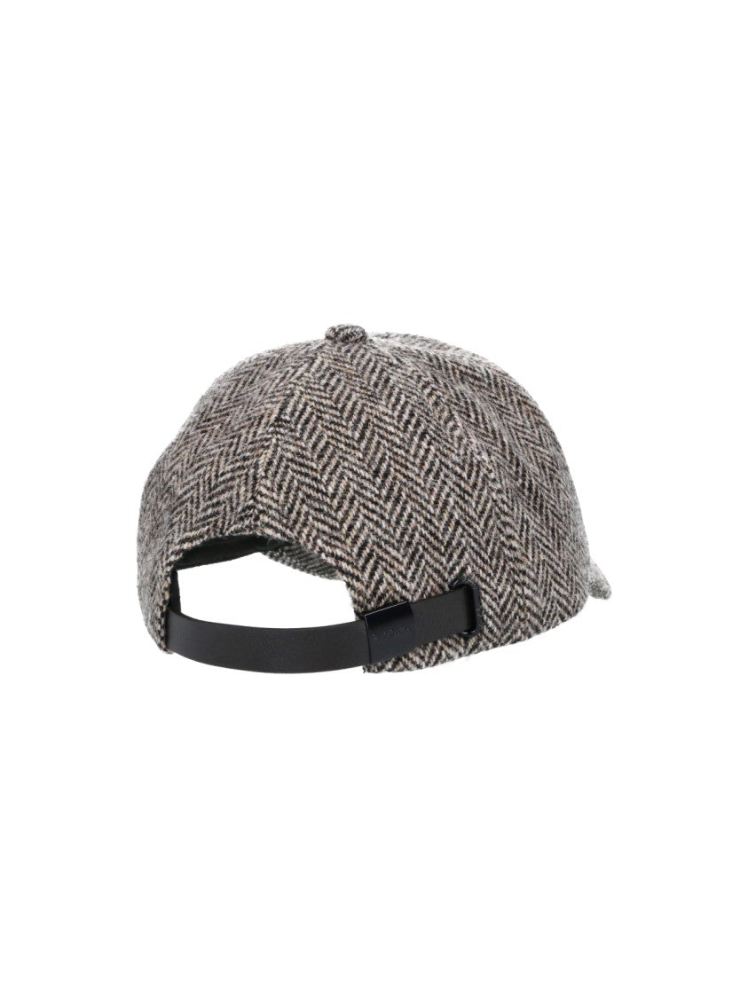 Paul Smith Brown Herringbone Wool Baseball Cap