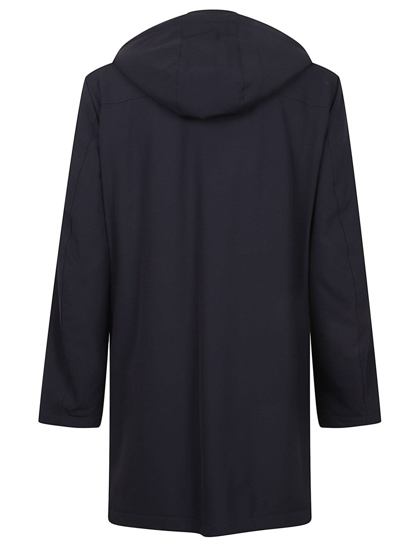 Fay Lightweight Blue Stretch Nylon Overcoat With Double-Front Design