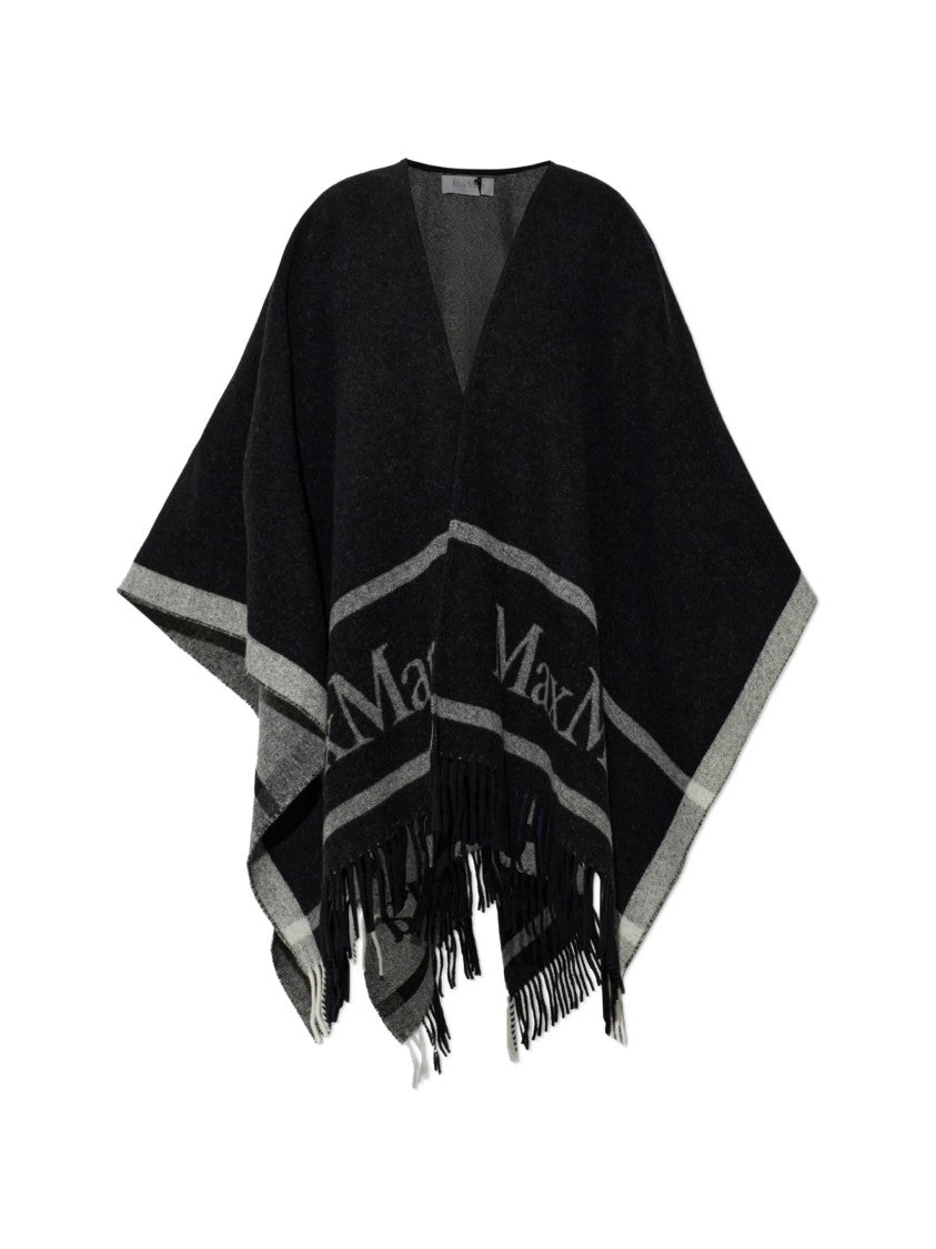 Max Mara Black Hilde Wool Fringed Poncho